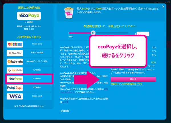 how to deposit via ecopayz2 ecoPayz 入金手順2